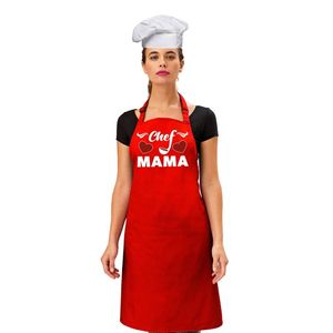 Rood keukenschort Chef Mama voor dames met kookmuts / koksmuts wit - Feestschorten