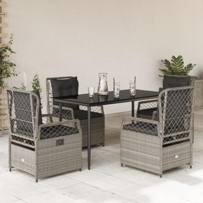 5-delige Tuinset met kussens poly rattan lichtgrijs