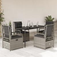 5-delige Tuinset met kussens poly rattan lichtgrijs