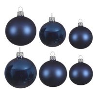 Glazen kerstballen pakket donkerblauw glans/mat 16x stuks diverse maten - Kerstbal