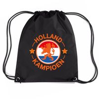 Holland kampioen leeuw nylon supporter rugzakje/sporttas zwart - EK/ WK voetbal / Koningsdag   -