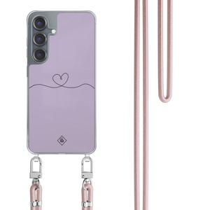 Samsung Galaxy S25 hoesje met rosegoud koord - Hart lila