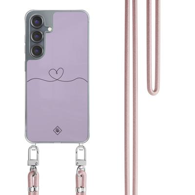 Samsung Galaxy S25 hoesje met rosegoud koord - Hart lila