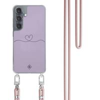 Samsung Galaxy S25 hoesje met rosegoud koord - Hart lila