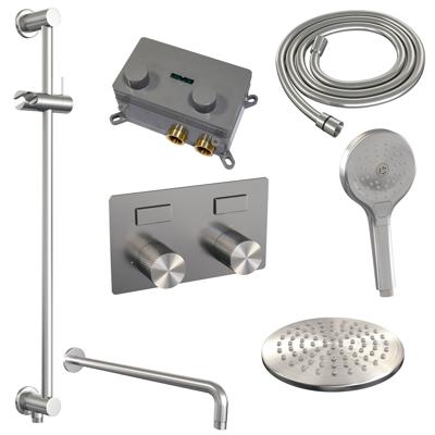 Thermostatische Inbouw Regendouche Brauer Carving Edition Met Drukknoppen SET 69 Met 20 cm Douchekop En Gebogen Muurarm En Staaf 3-Standen Handdouche