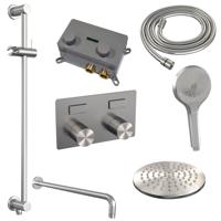 Thermostatische Inbouw Regendouche Brauer Carving Edition Met Drukknoppen SET 69 Met 20 cm Douchekop En Gebogen Muurarm En Staaf 3-Standen Handdouche