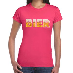 Bier tekst t-shirt roze dames