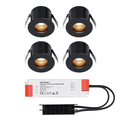 Set van 4 Olivia LED Mini Inbouwspots met Trafo - 12 Volt 3 Watt 150 lumen - Verzonken - Plat 36mm - 2700K - IP44 waterdicht - Niet Dimbaar - Zwart