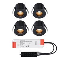 Set van 4 Olivia LED Mini Inbouwspots met Trafo - 12 Volt 3 Watt 150 lumen - Verzonken - Plat 36mm - 2700K - IP44 waterdicht - Niet Dimbaar - Zwart