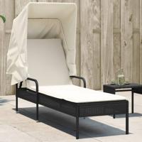 Ligbed met luifel poly rattan zwart - thumbnail