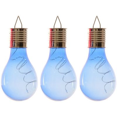 3x Buiten LED blauwe lampbolletjes solar verlichting 14 cm