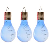 3x Buiten LED blauwe lampbolletjes solar verlichting 14 cm