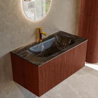 Badmeubel Mondiaz Kurve-Dlux | 90 cm cm | Meubelkleur Ruby | Wastafelkleur Lava | Solid surface | Wasbak midden spoelbak | 1 kraangat