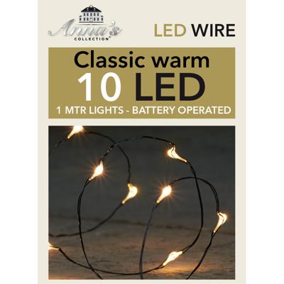 Anna Collection Draadverlichting - zwart - 10 led lampjes - warm wit - batterij - 100 cm