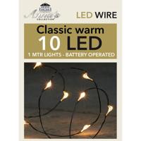 Anna Collection Draadverlichting - zwart - 10 led lampjes - warm wit - batterij - 100 cm