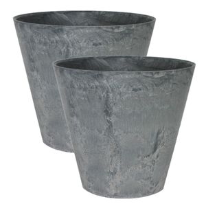 2x stuks plantenpot/bloempot in een natuursteen look Dia 22 cm en Hoogte 20 cm grijs