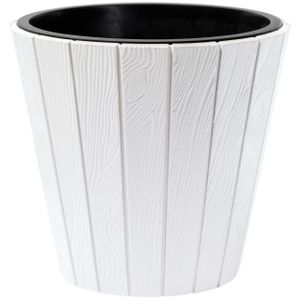 Prosperplast Plantenpot/bloempot Wood Style - buiten/binnen - kunststof - wit - D30 x H28 cm   -