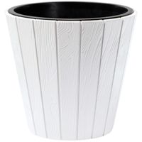 Prosperplast Plantenpot/bloempot Wood Style - buiten/binnen - kunststof - wit - D30 x H28 cm   - - thumbnail