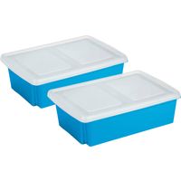 Sunware 2x opslagbox kunststof 30 liter blauw 59 x 39 x 17 cm met deksel - Opbergbox - thumbnail