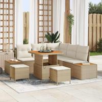 Tuin Sofa Set met kussen met opslag 8 pcs Beige Poly riet