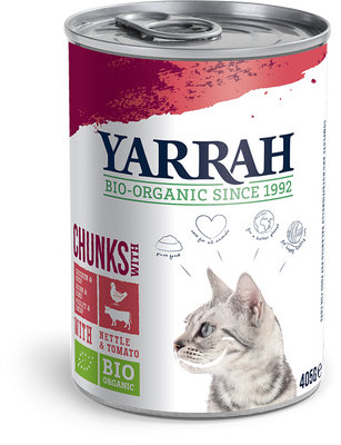 Yarrah natvoer kat blik chunks bio kip & rund 405gr