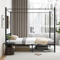 Hemelbed 140x200 cm Bedframe met Lattenbodem Metalen Tweepersoonsbed Slaapkamerbed Zwart
