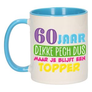 Verjaardag cadeau mok 60 jaar - blauw - dikke pech dus - 300 ml - keramiek