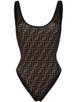 FENDI maillot de bain à logo imprimé - Marron