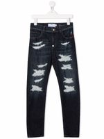 Philipp Plein Junior jean slim à effet usé - Bleu