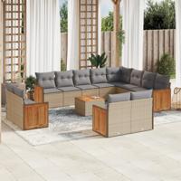 13-delige Loungeset met kussens poly rattan beige