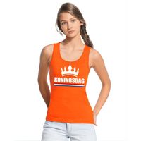 Oranje Koningsdag kroon tanktop dames - thumbnail