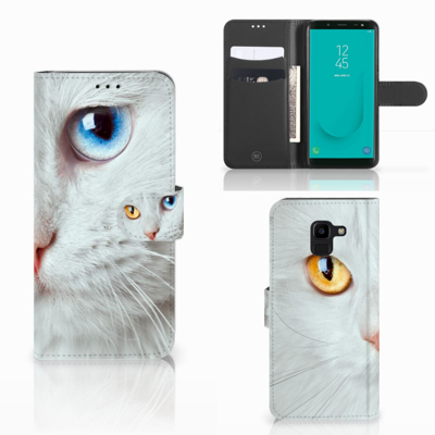 Samsung Galaxy J6 2018 | Telefoonhoesje | Met pasjeshouder | Witte Kat