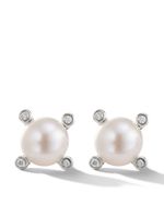 David Yurman puces d'oreilles en argent sterling serties de diamants et de perles (7,4 mm) - thumbnail