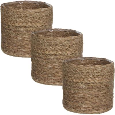 Mica Decorations Plantenmand - 3x stuks - naturel bruin - rotan - 16 cm