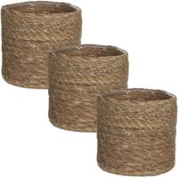 Mica Decorations Plantenmand - 3x stuks - naturel bruin - rotan - 16 cm