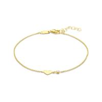 14k Gouden Armband met Hartje & Diamant 0.02ct - 16 + 2 cm Verstelbaar