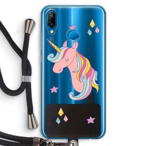 Roze eenhoorn: Huawei P20 Lite Transparant Hoesje met koord