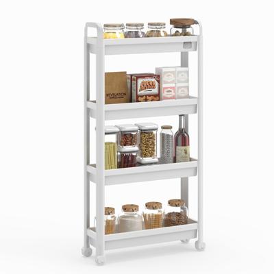 Smalle Rolwagen 3-/4-Traps Badkamerorganizer met Handgrepen en Wieltjes Multifunctionele Opbergwagen-Wit-4-laags