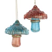 3.6 inch Plastic Teal & Desert Rose Mushroom Orn 2/Asstd. 6,35x6,35x9,144 cm kerstornament - Kurt s adler