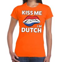 Kiss me i am Dutch t-shirt oranje dames - thumbnail