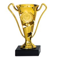 Luxe trofee/prijs beker met oren - goud - kunststof - 17 x 11 cm - sportprijs   - - thumbnail