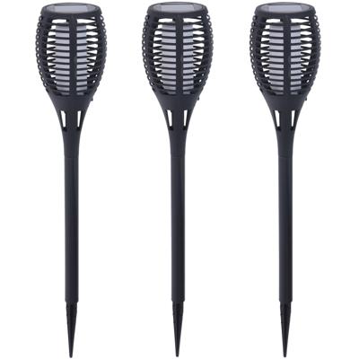 3x pro garden solar fakkels/toorts - zwart - met vlam effect - zonne-energie - 49 cm - tuinverlichti