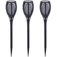 3x pro garden solar fakkels/toorts - zwart - met vlam effect - zonne-energie - 49 cm - tuinverlichti