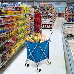 Opvouwbare Boodschappentrolley met Wielen Handkar met Afneembare Oxford-Tas Opvouwbare Winkelwagen (Blauw)