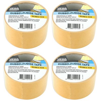 4x Dubbelzijdig tape / tapijttape bruin 50 mm x 10 m
