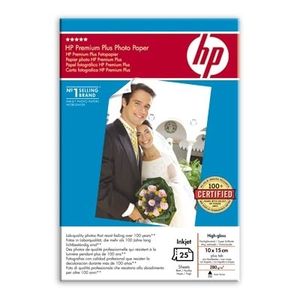 HP Premium Plus High-gloss Photo Paper-25 sht/10 x 15 cm plus tab pak fotopapier