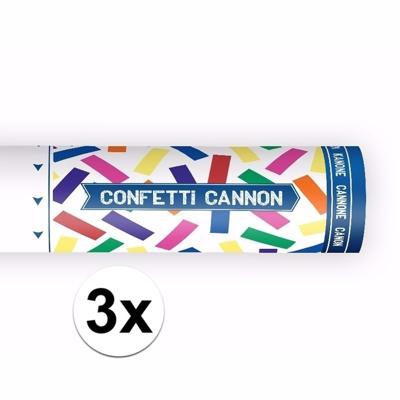 Confetti papier kanonnen - 3x - kleuren mix - 20 cm - Partyshooter - Feestartikelen