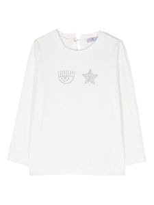 Chiara Ferragni Kids sweat en coton à logo strassé - Blanc