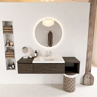 MONDIAZ BUKLA 160cm badmeubel met open module 40 rechts kleur Dark Brown met 2 lades. Wastafel CLOUD midden 1 kraangat kleur Talc.