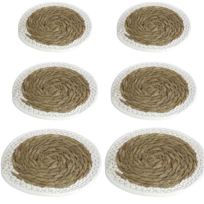 Gerimport Pannen onderzetters - 6x stuks - zeegras - rond - 20 en 24 en 28 cm - Keuken artikelen